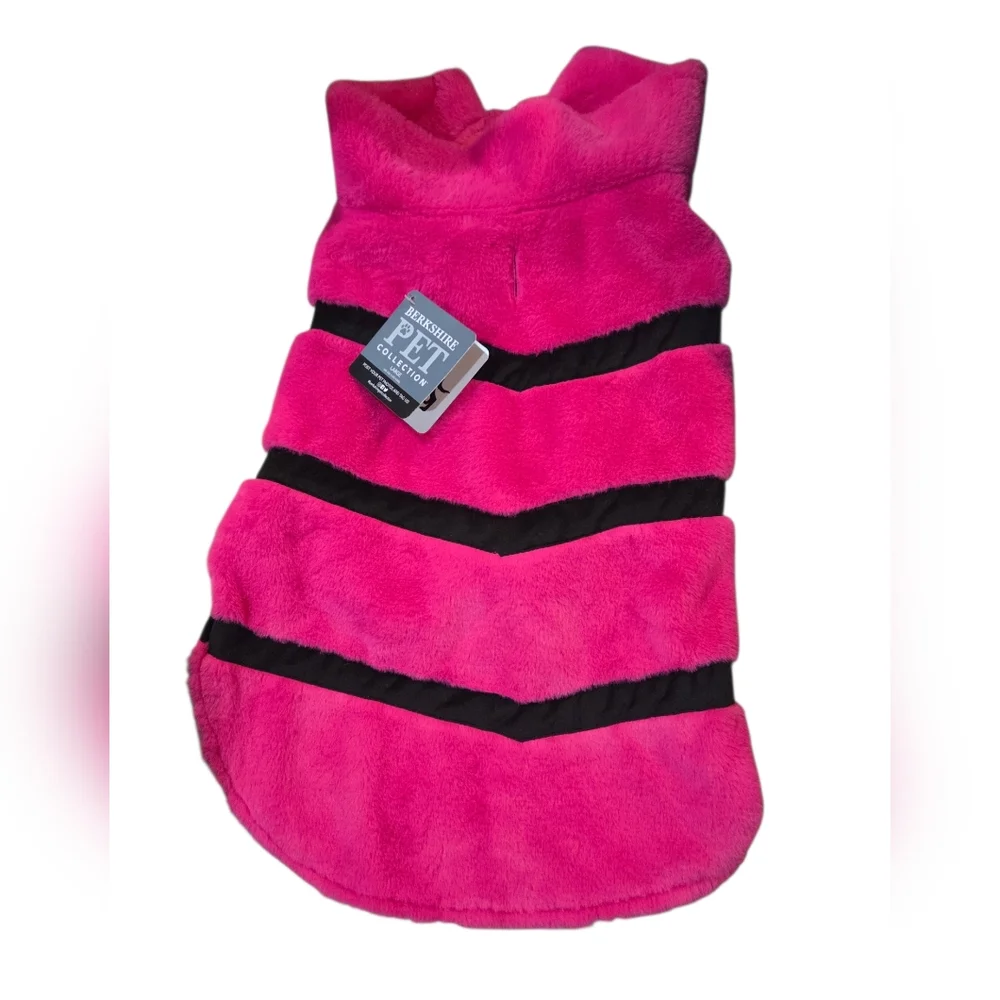 Berkshire - NEW Size Large Vibrant Pink & Black Faux Fur Pet Coat
